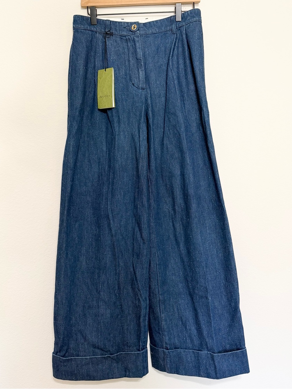 NWT GUCCI Denim High Waisted Front Pleat Trousers Size 42